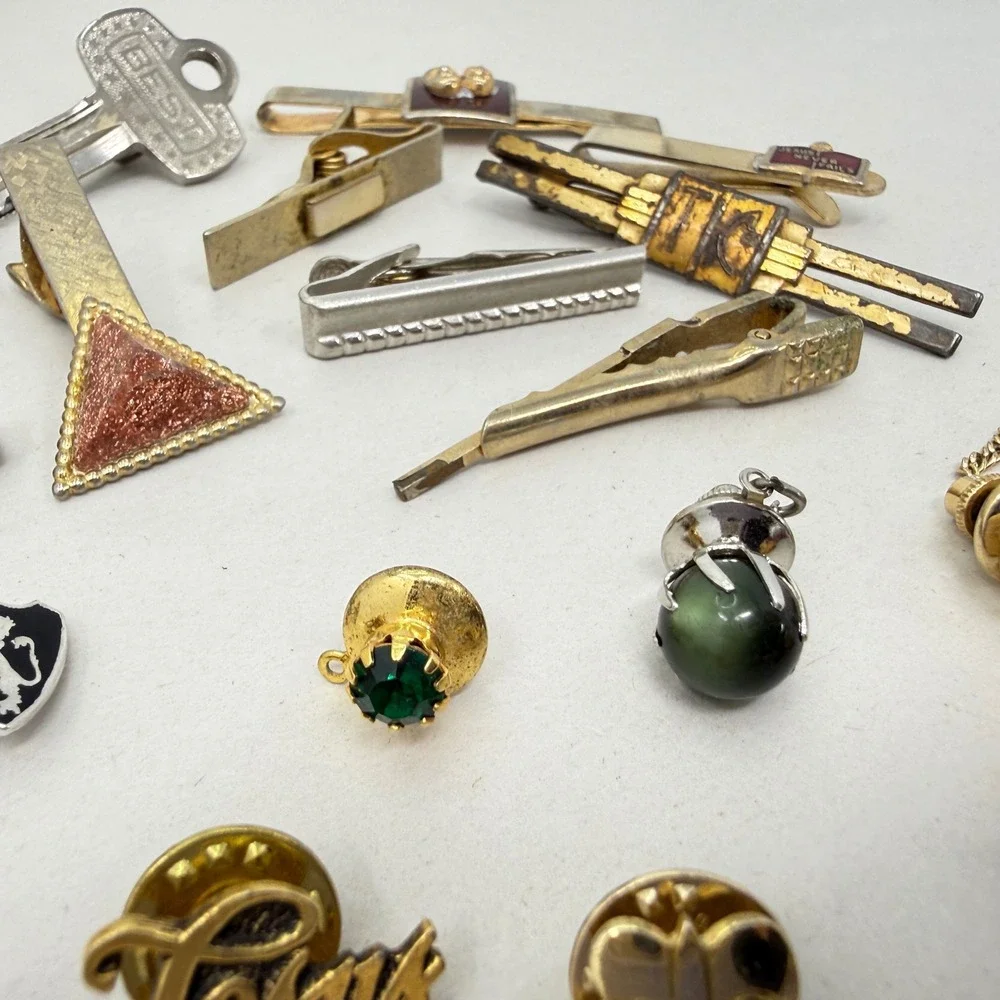 Vintage Mens Jewelry Lot of 26 Cufflinks Tie‎ Clips Pins Rhinestone Vintage